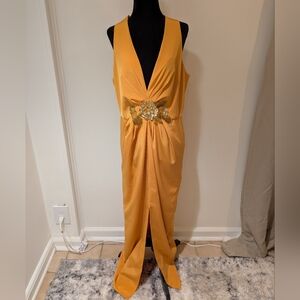 Vintage 1960s Handmade Yellow Sequin Beaded Sleeveless Dress Zip Back Medium